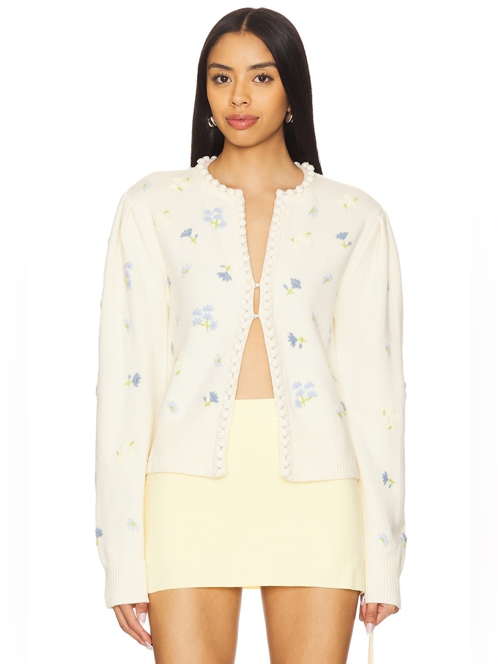 MAJORELLE Talia Cardigan in Ivory 
Pom-Trim Floral Cardigan